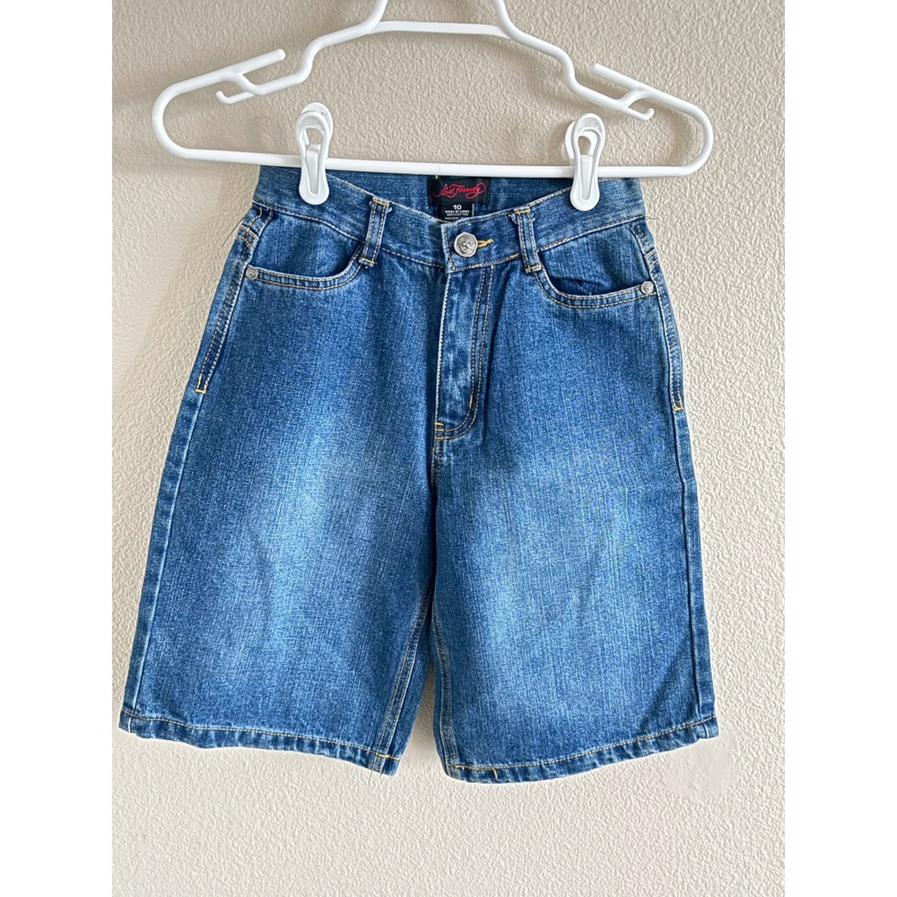 Ed Hardy Kids Denim Shorts Medium Wash‎ Embroidered Logo Y2K Streetwear Size 10